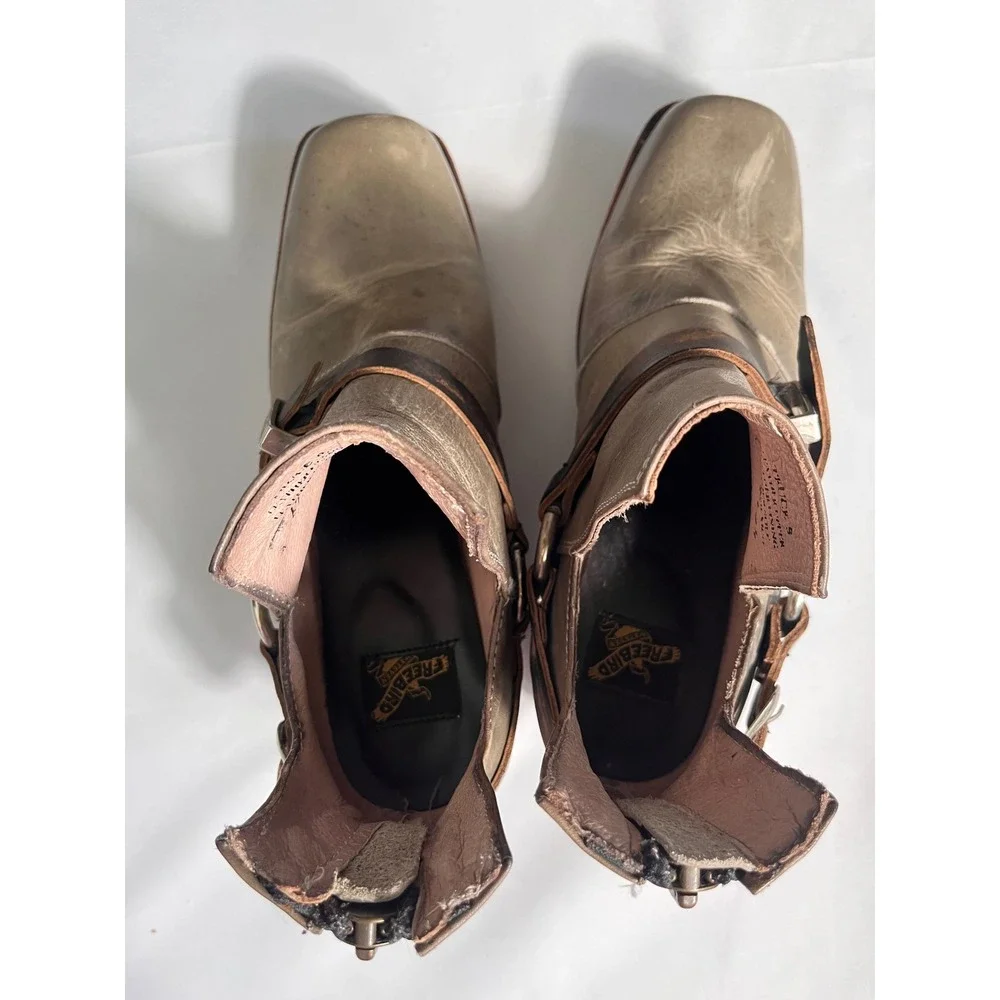 Freebird by Steven Truce Grey Leather Harness Cutout Ankle Boots Square Toe 9